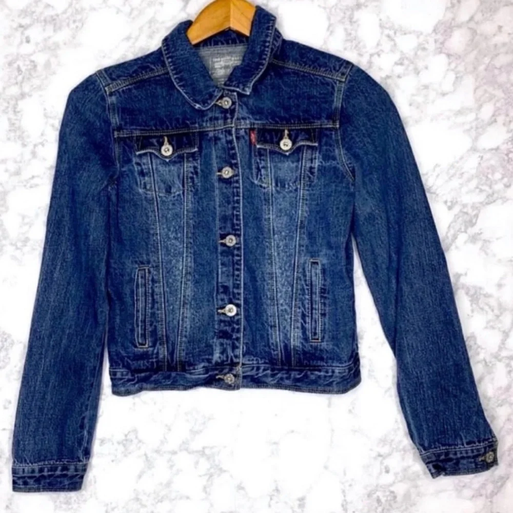 Levi’s Girls Y2K Medium Wash Classic Denim Trucker Jacket Size 16 Button Up - Picture 2 of 6
